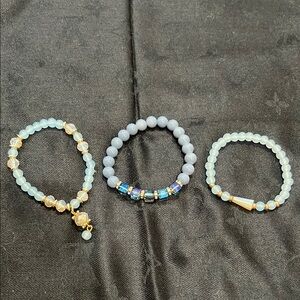Set of 3 Stretchy Beaded Bracelets - Blue Shades